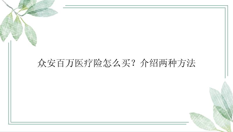 众安百万医疗险怎么买？介绍两种方法