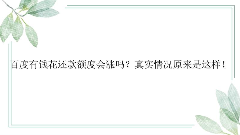 百度有钱花还款额度会涨吗？真实情况原来是这样！