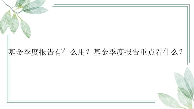 基金季度报告有什么用？基金季度报告重点看什么？