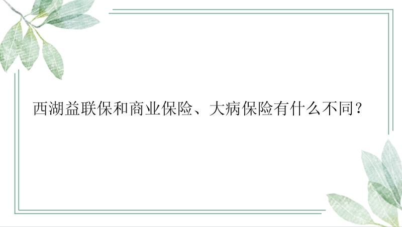 西湖益联保和商业保险、大病保险有什么不同？