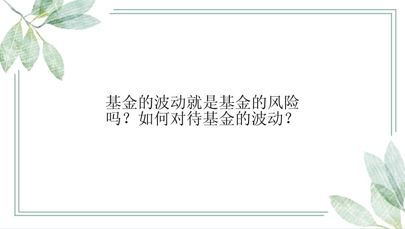 基金的波动就是基金的风险吗？如何对待基金的波动？