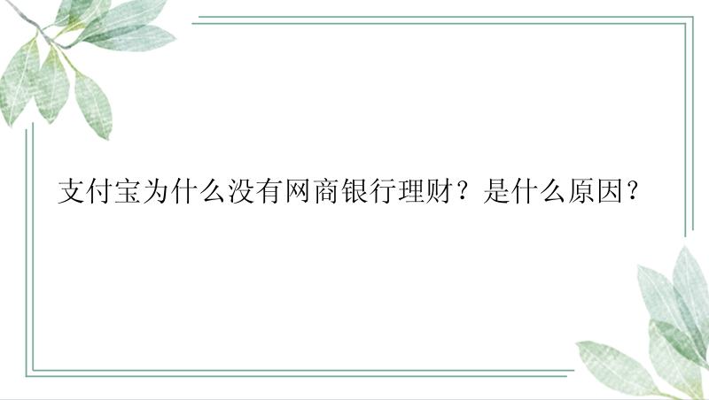 支付宝为什么没有网商银行理财？是什么原因？