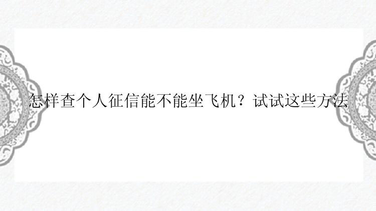 怎样查个人征信能不能坐飞机？试试这些方法