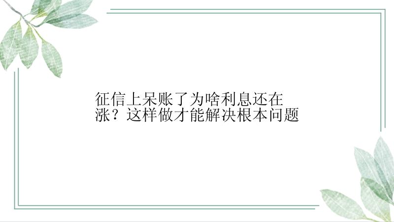 征信上呆账了为啥利息还在涨？这样做才能解决根本问题