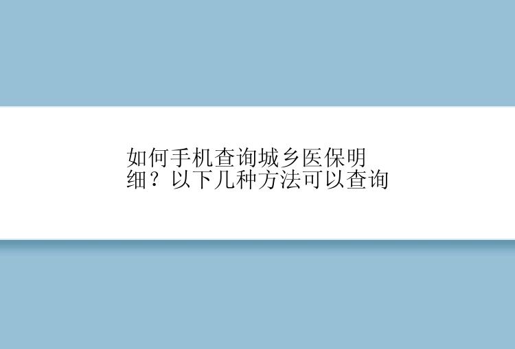 如何手机查询城乡医保明细？以下几种方法可以查询