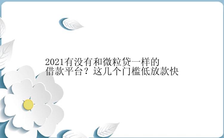 2021有没有和微粒贷一样的借款平台？这几个门槛低放款快