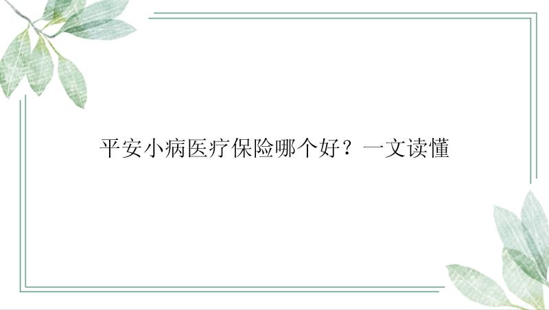 平安小病医疗保险哪个好？一文读懂