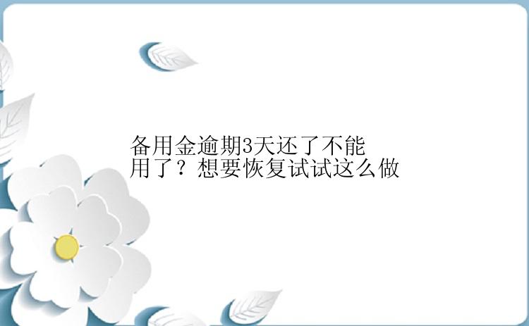 备用金逾期3天还了不能用了？想要恢复试试这么做