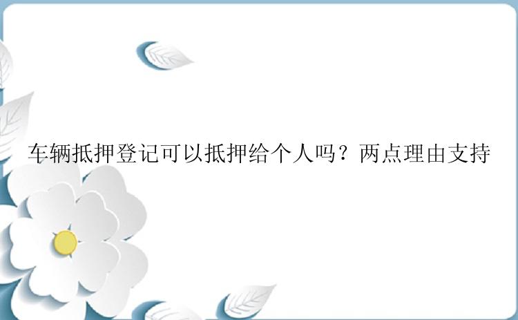 车辆抵押登记可以抵押给个人吗？两点理由支持