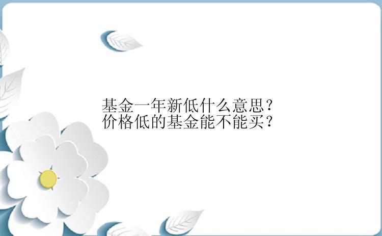 基金一年新低什么意思？价格低的基金能不能买？