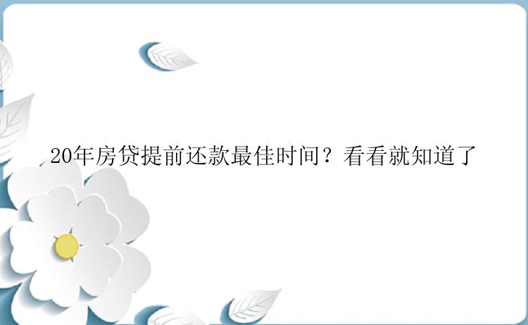 20年房贷提前还款最佳时间？看看就知道了