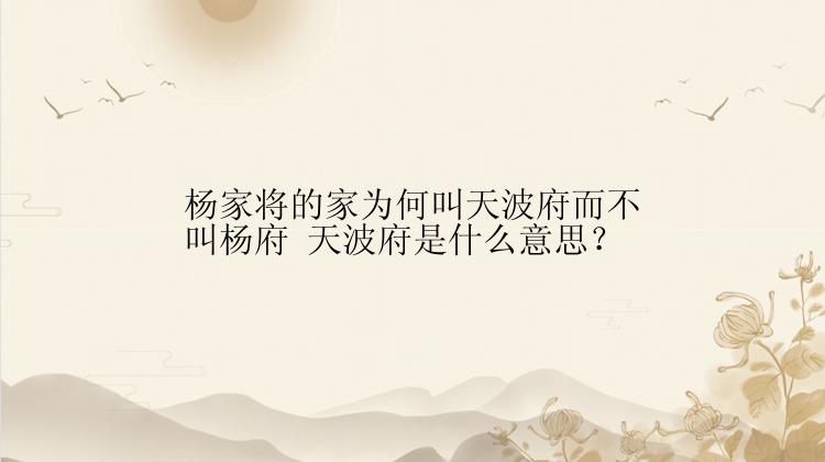 杨家将的家为何叫天波府而不叫杨府 天波府是什么意思？