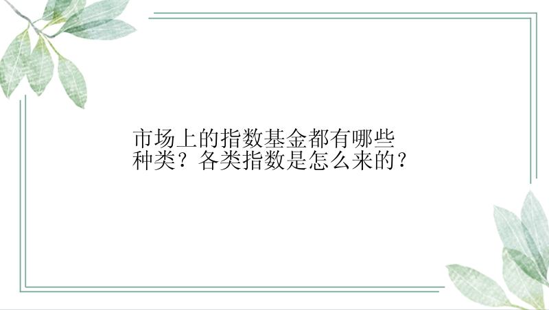 市场上的指数基金都有哪些种类？各类指数是怎么来的？