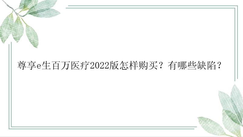 尊享e生百万医疗2022版怎样购买？有哪些缺陷？