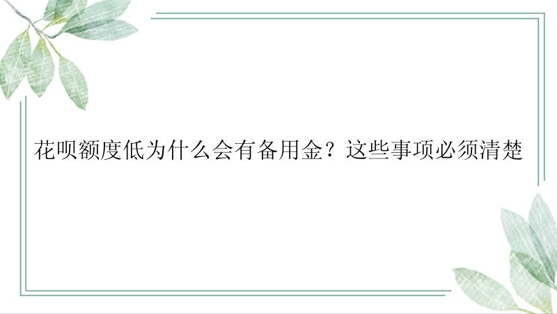 花呗额度低为什么会有备用金？这些事项必须清楚