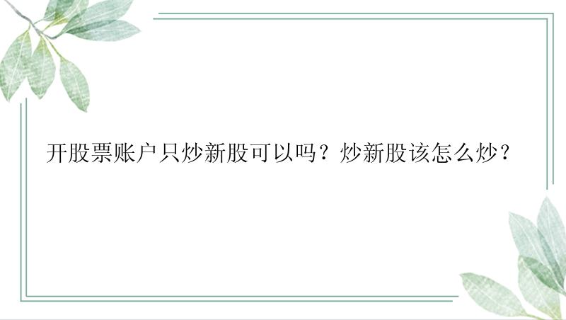 开股票账户只炒新股可以吗？炒新股该怎么炒？