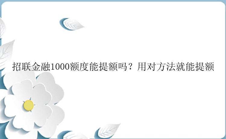 招联金融1000额度能提额吗？用对方法就能提额