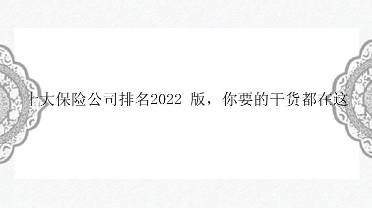 十大保险公司排名2022 版，你要的干货都在这