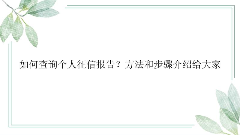 如何查询个人征信报告？方法和步骤介绍给大家