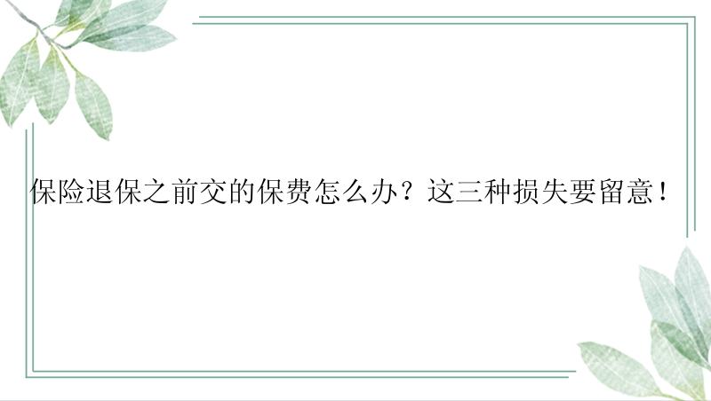 保险退保之前交的保费怎么办？这三种损失要留意！