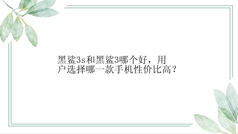 黑鲨3s和黑鲨3哪个好，用户选择哪一款手机性价比高？