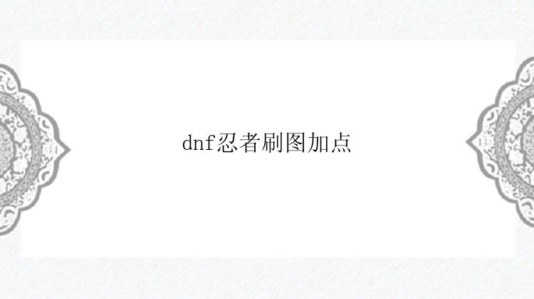 dnf忍者刷图加点