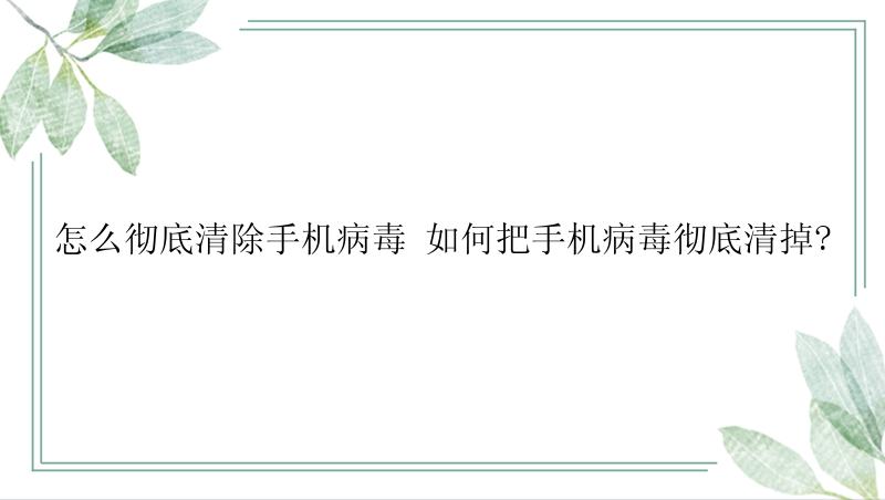 怎么彻底清除手机病毒 如何把手机病毒彻底清掉?