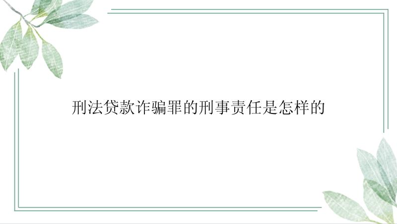 刑法贷款诈骗罪的刑事责任是怎样的