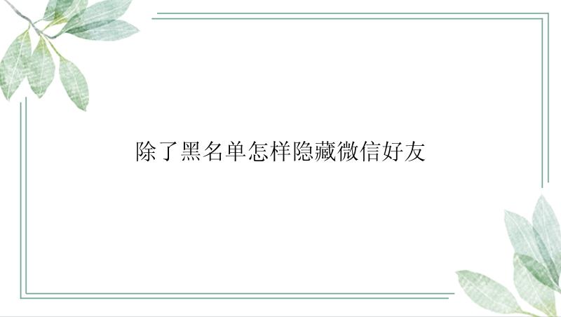 除了黑名单怎样隐藏微信好友