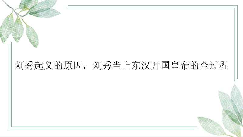 刘秀起义的原因，刘秀当上东汉开国皇帝的全过程