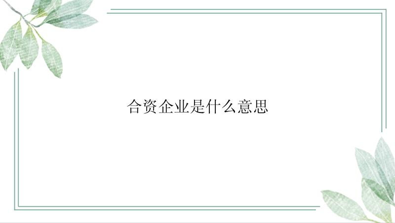 合资企业是什么意思