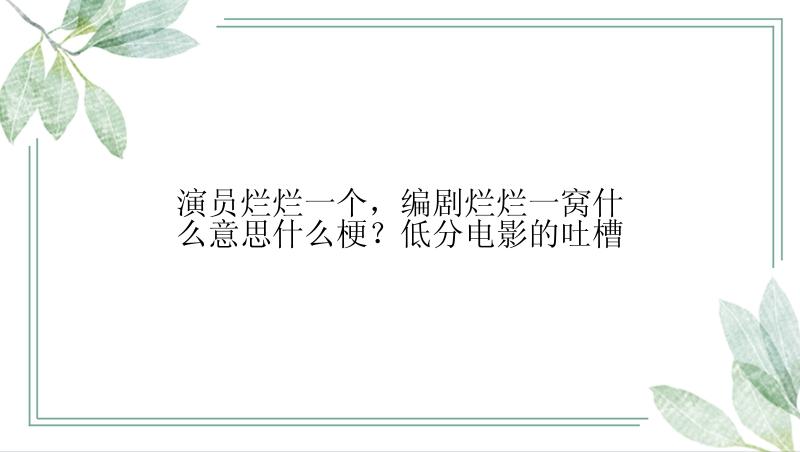 演员烂烂一个，编剧烂烂一窝什么意思什么梗？低分电影的吐槽