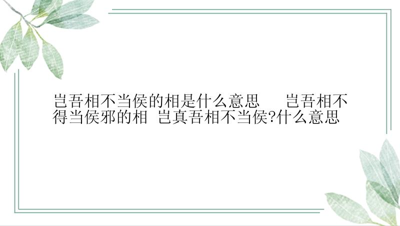 岂吾相不当侯的相是什么意思	 岂吾相不得当侯邪的相 岂真吾相不当侯?什么意思