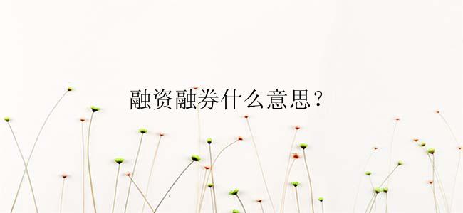 融资融券什么意思？