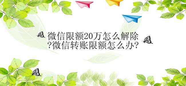 微信限额20万怎么解除?微信转账限额怎么办?