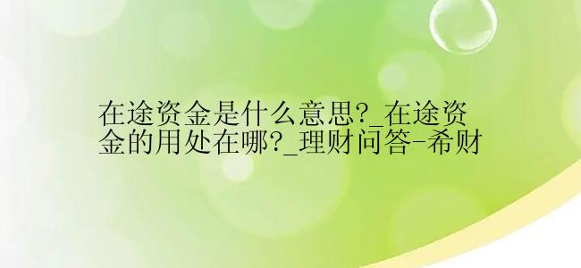 在途资金是什么意思?_在途资金的用处在哪?_理财问答-希财