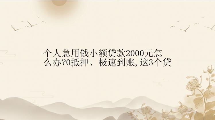 个人急用钱小额贷款2000元怎么办?0抵押、极速到账,这3个贷