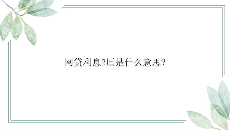 网贷利息2厘是什么意思?