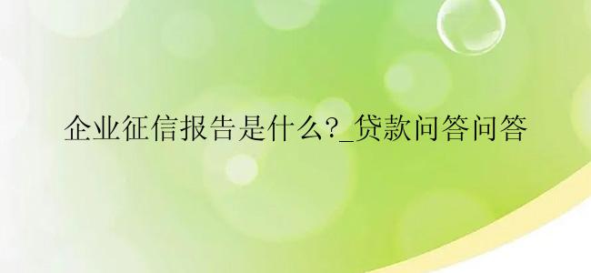 企业征信报告是什么?_贷款问答问答