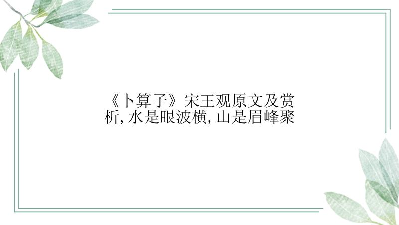 《卜算子》宋王观原文及赏析,水是眼波横,山是眉峰聚