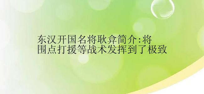 东汉开国名将耿弇简介:将围点打援等战术发挥到了极致