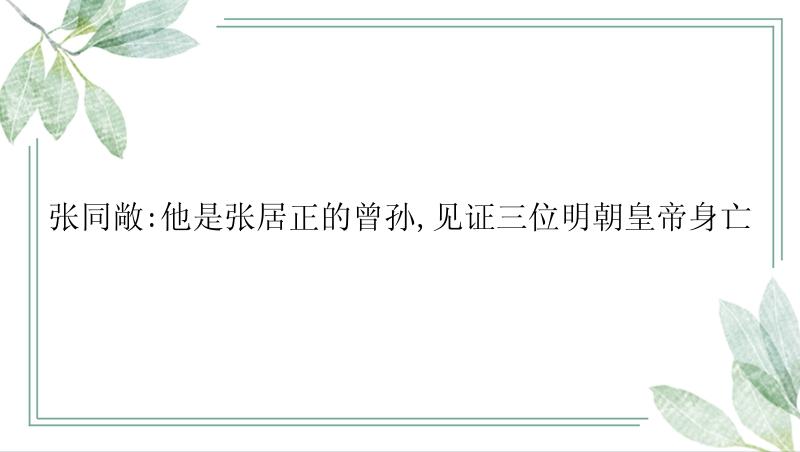 张同敞:他是张居正的曾孙,见证三位明朝皇帝身亡