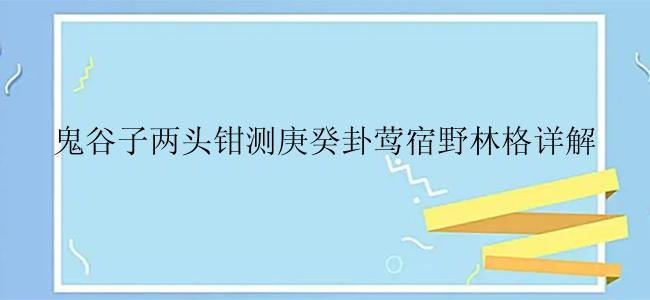 鬼谷子两头钳测庚癸卦莺宿野林格详解