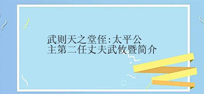 武则天之堂侄:太平公主第二任丈夫武攸暨简介