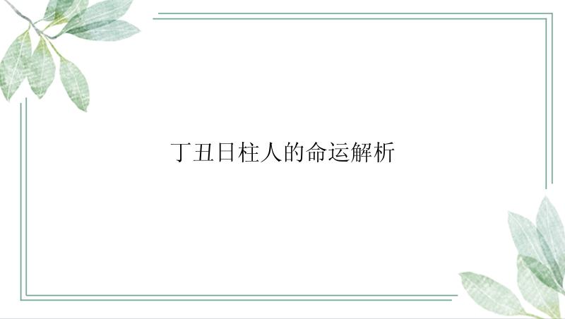 丁丑日柱人的命运解析