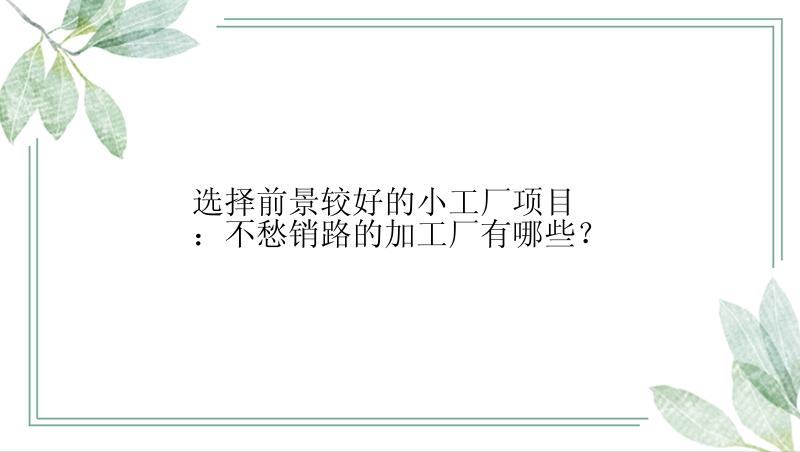 选择前景较好的小工厂项目：不愁销路的加工厂有哪些？