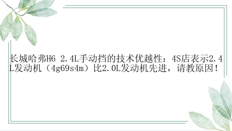 长城哈弗H6 2.4L手动挡的技术优越性：4S店表示2.4L发动机（4g69s4m）比2.0L发动机先进，请教原因！