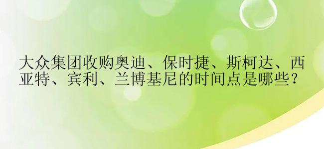 大众集团收购奥迪、保时捷、斯柯达、西亚特、宾利、兰博基尼的时间点是哪些？