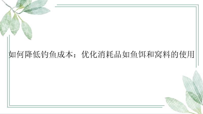 如何降低钓鱼成本：优化消耗品如鱼饵和窝料的使用