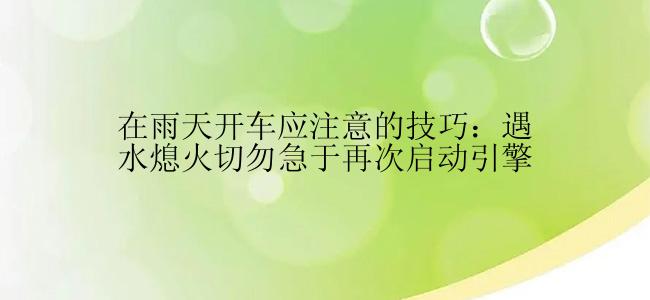 在雨天开车应注意的技巧：遇水熄火切勿急于再次启动引擎